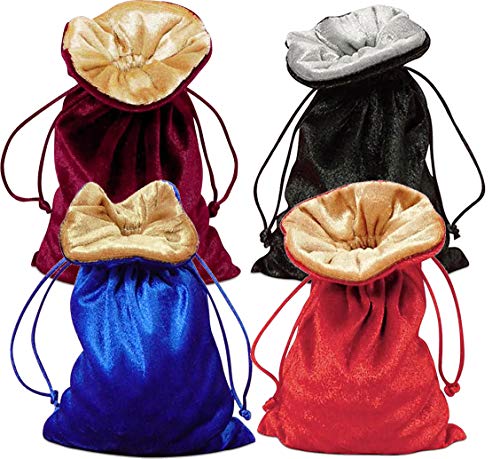 Tarot Rune Lined Velvet Bag Bundle of 4: Black/Silver, Red/Gold, Wine/Gold, and Royal Blue/Gold