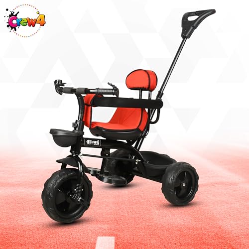 Image of Tricycle for Kids | Plug & Play Baby Trike with EVA Wheels, Safety Rail & Push Handle for Parents | Safe & Comfortable Ride for Toddlers 12-48 Months (RED)