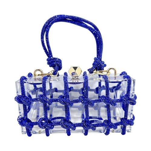 Image of Acrylic Clear Clutch with Rhinestone Evening Bags for Women Glittering Rope, Perfect for Party Prom Club Darkblue