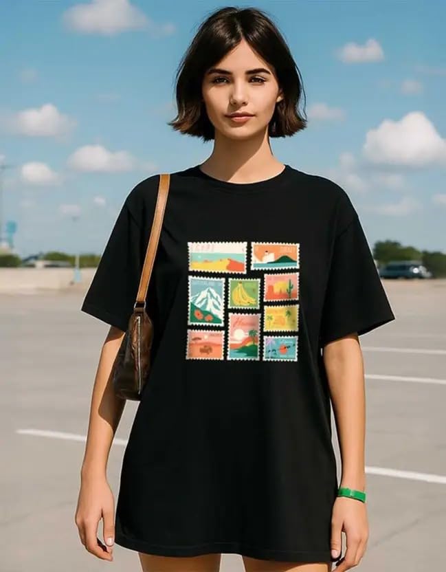 Image of JUNEBERRY 100% Pure Cotton Oversized Loose Baggy Fit Drop Shoulder Half Sleeve Round Neck Cool Front Teddy Printed Cork & White T-Shirt for Women /Girls (Available in from S to 2XL)