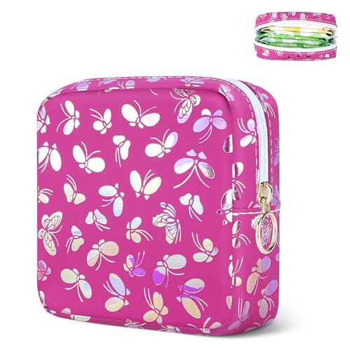 Image of Likesing Tampon Holder for Purse, Leather Sanitary Napkin Storage Bag Period Bag Gift for Girls Women, Portable Sanitary Napkin Period Pad Pouch Tampon Bags for Purse(Rose red Butterfly)