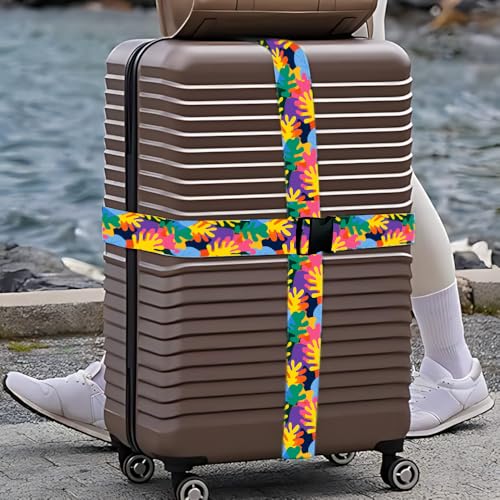 Image of 2 Pack Luggage Straps for Suitcases, Adjustable Travel Belt with Buckle, 2 inch Wide Heavy Duty Suitcase Straps for Summer Vacations, Artistic Tropical Leaf Pattern, Travel Essentials, Multi