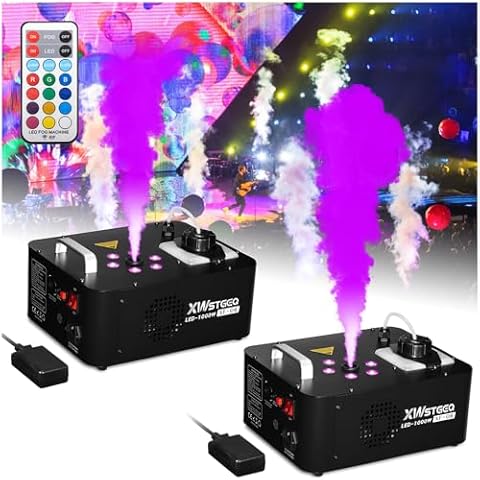 XWSTGEQ 1000W Vertical Fog Machine with 6 LED Lights and Wireless Remote for Stage Halloween Wedding Parties-2 Packs Cover