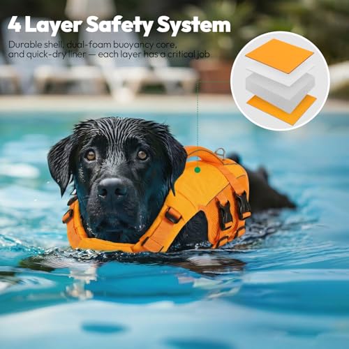 KONVINIT Schwimmweste Hund,Hundeschwimmweste,Schwimmwesten für Hunde -Dog Life Jacket für Kleine Mittel Große Hunde zum Bootfahren,Schwimmen,Surfen,Größenverstellbar mit Griff und Reflektoren