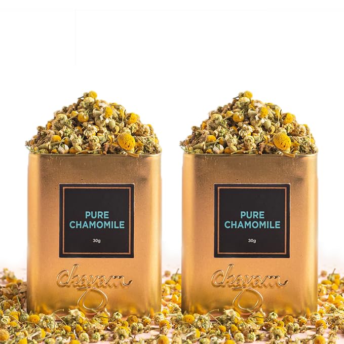 Image of CHAYAM Chamomile Tea Loose Leaf - 30g each | Pure Whole Chamomile Flowers | Calming Bedtime Herbal Tea | Good Sleep & Stress Relief | Caffeine-Free - pack of 2