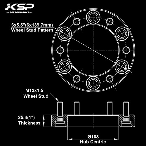 Ksp Performance 100-6550550-1081215K-009BK 6X5.5 Wheel Spacers, Ksp Forged 1"(25Mm) 6X139.7Mm To 6X139.7Mm Thread Pitch M12X1.5 Hub Bore 108Mm Adapters thumb #1