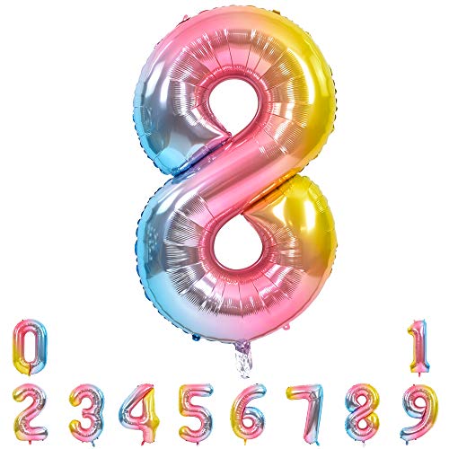 Image of TONIFUL 40 Inch Rainbow Large Numbers Balloons 0-9, Number 8 Digital 8 Helium Balloons, Foil Mylar Big Number Balloons for Birthday Party Anniversary Supplies Decorations