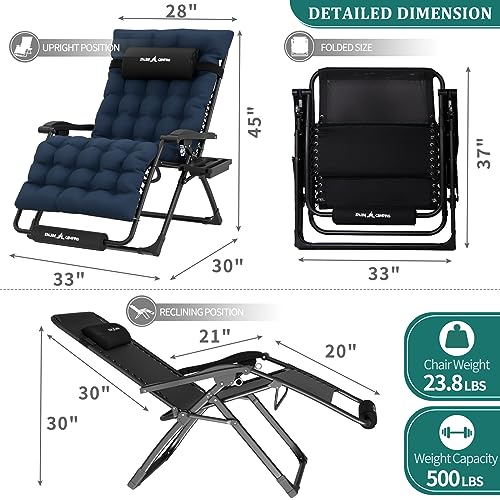Image of UDPATIO Oversized Zero Gravity Chair Patio Reclining Chairs with Cushion | 33In Outdoor Folding Recliner with Pillows,Cup Holder, Foot Rest, Detachable Pad, Locking Navy-xxl