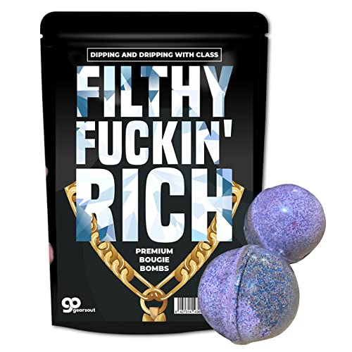 Filthy Fckin Rich Premium Bougie Bombs - 2 Giant Purple and Black Fizzers for Men Women Funny Mens Bath Set Novelty Gift Handmade Artisan Presents for Adults Stocking Stuffers