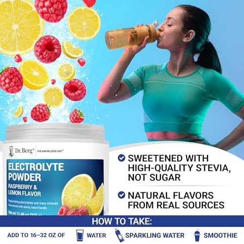 Image of Dr. Berg Zero Sugar Hydration Keto Electrolyte Powder - Enhanced w / 1000 mg of Potassium & Real Pink Himalayan Salt (NOT Table Salt) - Raspberry & Lemon Flavor Hydration Drink Supplement - 50 Servings