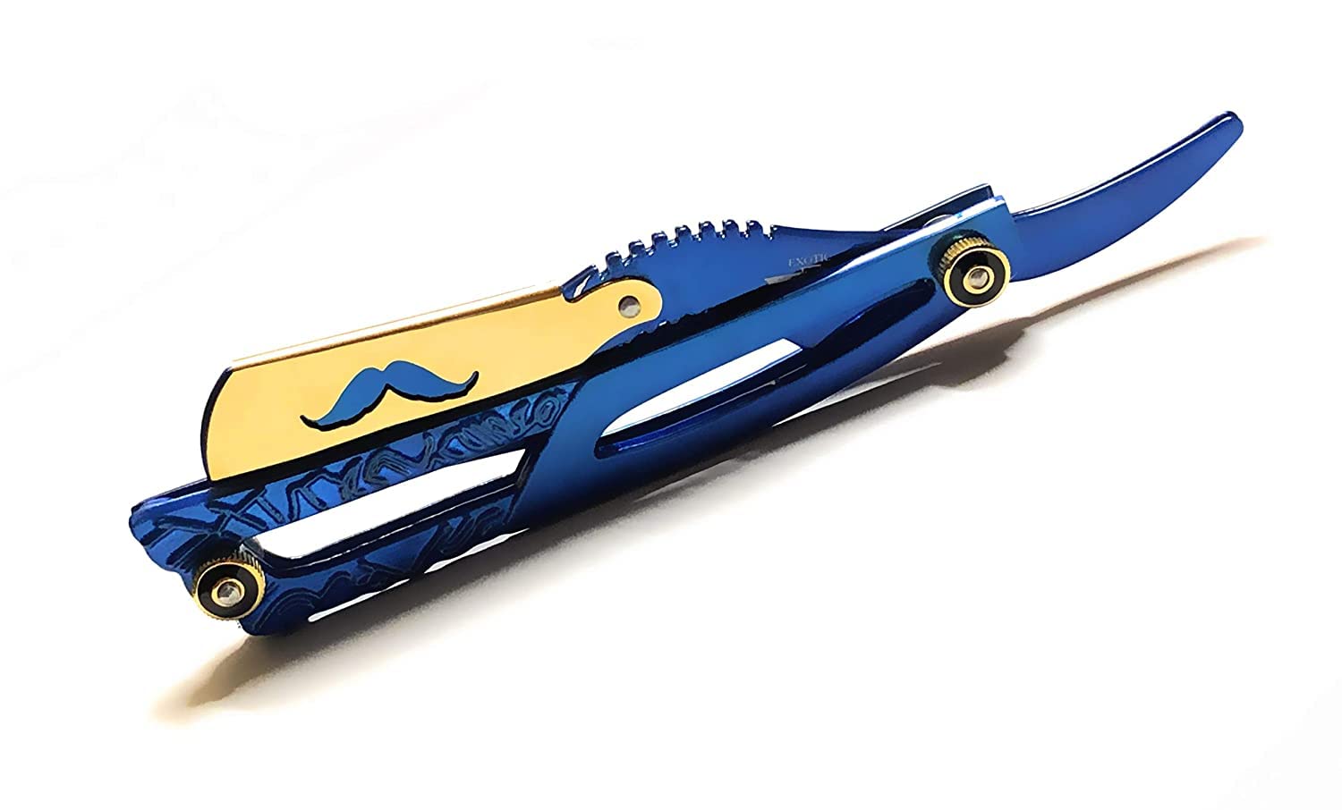 Gold And Blue Straight Edge Razor Straight Edge Folding Knife Straight Razor - Barbershop Shape-Up All Purpose Shaving Tool