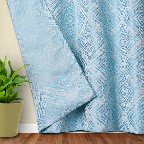 Image of Homestan Jacquard Woven Long Door Curtains 9 Feet Long Set of 1 with Stainless Steel Grommets for Home Decor (9 X 4 Feet, Aqua)