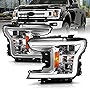 AmeriLite for 2018 2019 2020 Ford F150 Crystal Chrome Square Projector w/LED Light Bar Replacment Headlights Assembly Set - Driver and Passenger