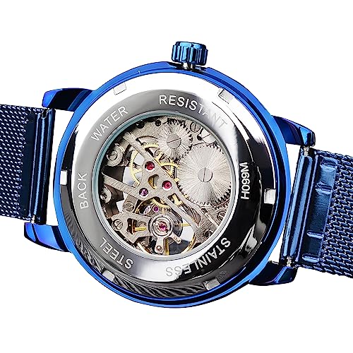 Image of FORSINING Men's Skeleton Watch Steampunk Watch Black Mechanical Watch for Men Minimalist Retro Design Mechanical Skeleton Wrist Watch Transparent