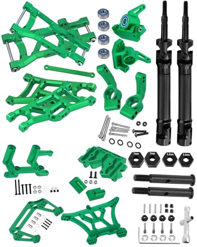 Rcarmumb Upgrades Part for 1/10 Rustler 2wd VXL,Alloy Caster Block,Drive Shaft CVD Axles,Suspension Arm,Steering Blocks,Stub Axle Carriers,Shock Tower,Bulkhead,Green