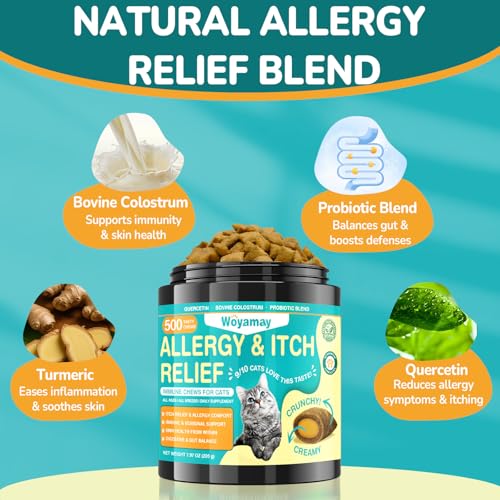 Woyamay Cat Allergy Relief for Cats, 500 Crunchy & Creamy Chews | Anti-Itch & Immunity Chews for Itchy Skin, Paws, Eyes, Ears, Stop Licking & Scratching, Supports Itch Relief, Chicken Flavor - Image 6