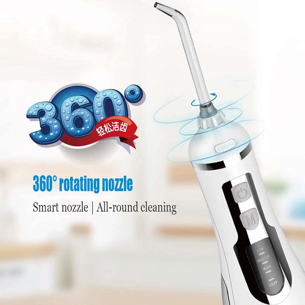 TJH Dispositivo Filo interdentale con 4 ugelli, Filo interdentale Portatile 5 modalità Acqua | Elettrodomestici Pulizia Dentale Dispositivo | 200ML Serbatoio Dentale Lavatrice Massaggio Gengive