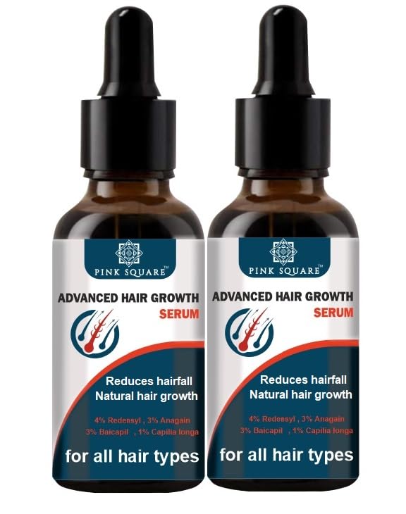 Pink Square Hair Growth Serum 3% Redensyl, 4% Capixyl, 3% Procapil, 3% Anagain | Boosts Hair Growth | Thicker & Stronger Hair | Non-Sticky | Paraben & Sulphate-Free 30 ml Pack of 2-image-32