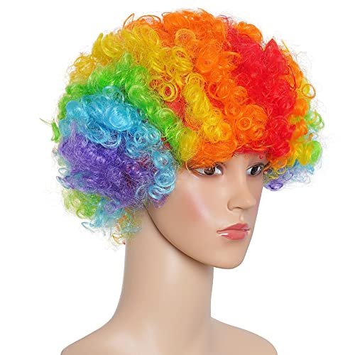 jiebor Clown Wig Costume Accessories Short Colorful Afro Hair Wig for Women Men Adults 70s 80s Halloween Parties Carnivals Pretend Play