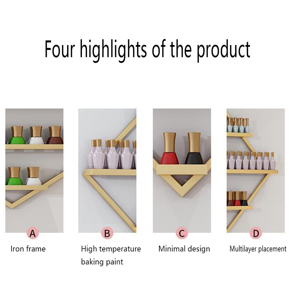 Expositor de Pared para esmaltes de uñas, Estante metálico Poligonal para aceites Esenciales, 4 Niveles de perfumes, Brillos de Labios y cosméticos, para s,Silver-78x155cm