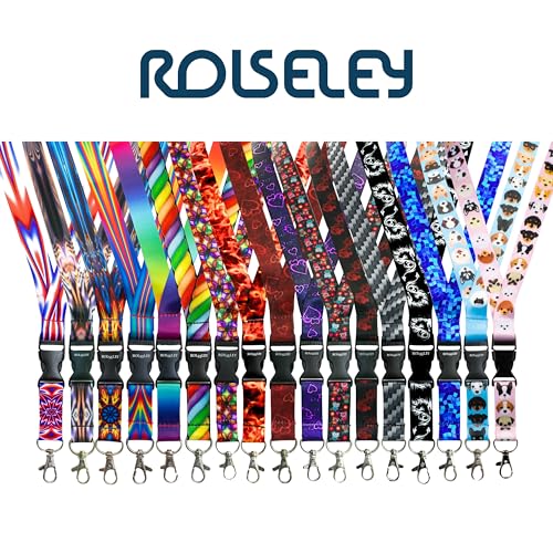 ROLSELEY Umhängeband mit 20 rosafarbenen Hunderassen Muster mit Metall-Karabiner-Clip und Sicherheitsverschluss für Ausweis, für den täglichen Gebrauch im Büro, in der Schule, bei Veranstaltungen