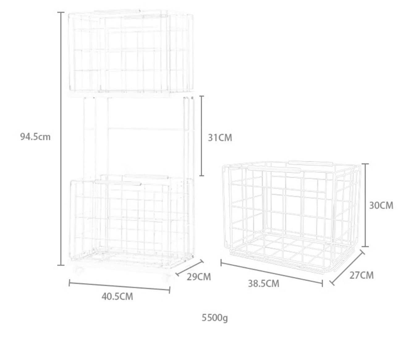 Cesto per Il Bucato Cesto per Biancheria Doppio con Ruote per in Ferro 2 Cesti per Vestiti Rimovibili per Il Bagno del Dormitorio Accessori per Il Bagno