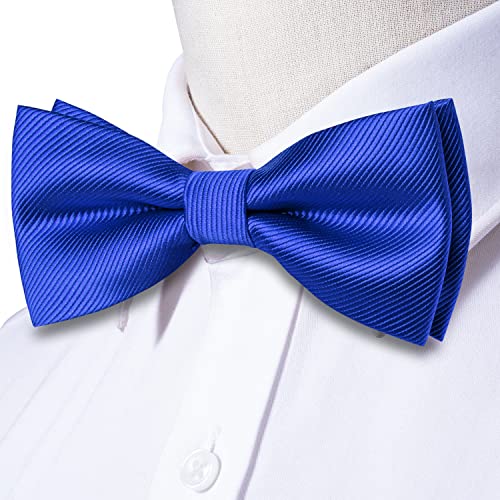 Image of Hi-Tie Mens Royal Blue Pre-Tied Pocket Square and Lapel Pin Sets Cufflinks Mens Bowtie Sets for Wedding Formal Party