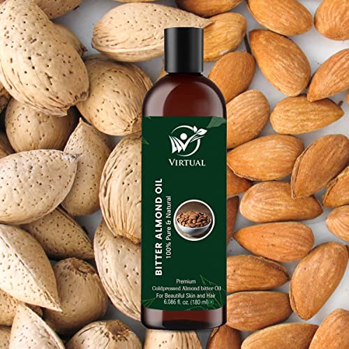 Image of VIRTUAL Pure Bitter Almond Essential Oil For Stronger Hair, Body Skin Care, Moisturizing Dry Skin, Eyelash & Nails Cold Pressed Oil With No Mineral & Silicones