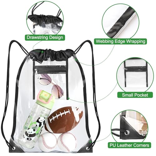 Clear Drawstring Bags, Transparent Storage Backpack for Stadium Approved,2 pieces, Concert Baseball Festival Beach Makeup Bag (1, Black)3