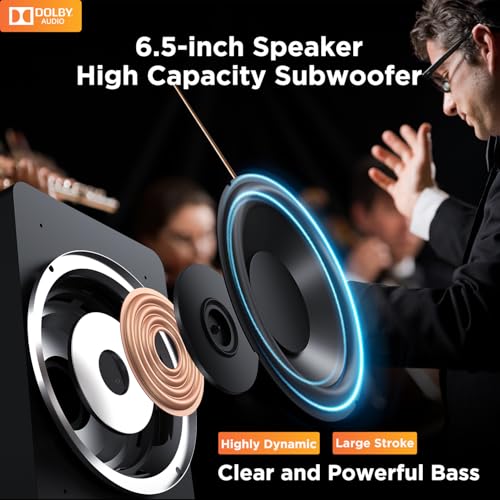 Hiwill 5.1ch Dolby Sound Bar for Smart TV, Surround Sound System for TV, Home Theater Soundbar with Wired Subwoofer, 2 Wired Surround Speakers, 12-level Adjustable Bass and Treble, BT/HDMI ARC/Opt/AUX