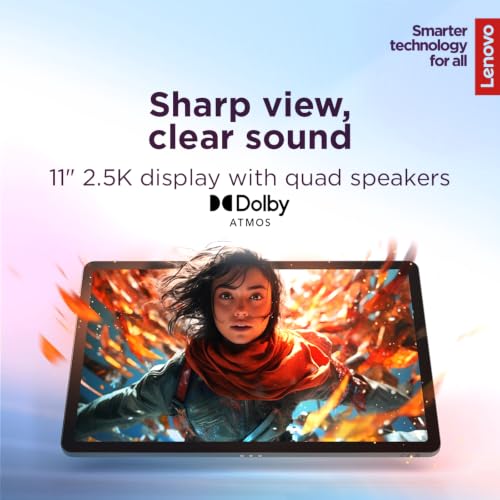Image of Lenovo 11 inch 2.5K Tablet for Students, 90Hz IPS Touchscreen, MediaTek Dimensity, 4GB RAM, 256GB (UFS+SD) Storage, Android 15, Dolby Atmos Speakers, Up to 12Hr Battery, Included Stylus Pen & Folio Case