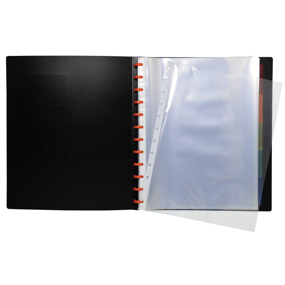 Exacompta - Réf. 86434E - 1 Protège-documents Exactive amovible à anneaux avec 40 pochettes détachables - 80 vues - 5 intercalaires couleur avec porte étiquette - pour A4 - couverture rigide noire