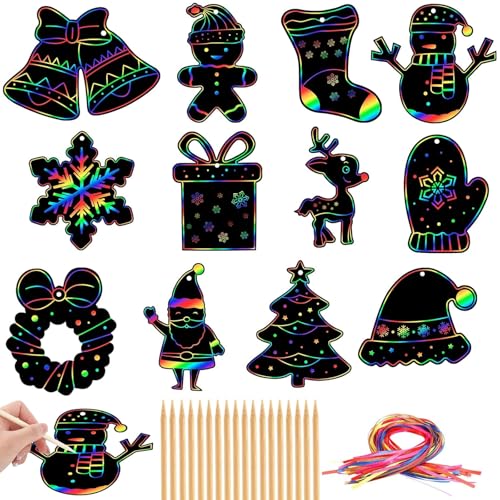 36 Stück Weihnachten Kratzbilder, Kinder Regenbogen Kratzpapier,...