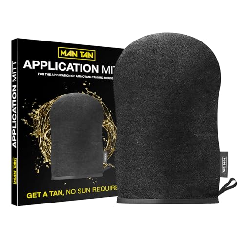 MAN TAN Sunless Tanner Large Mitt Applicator | AMINOTAN Best Clear Self Tan Mousse For Men Works With Hair + Sweat Proof