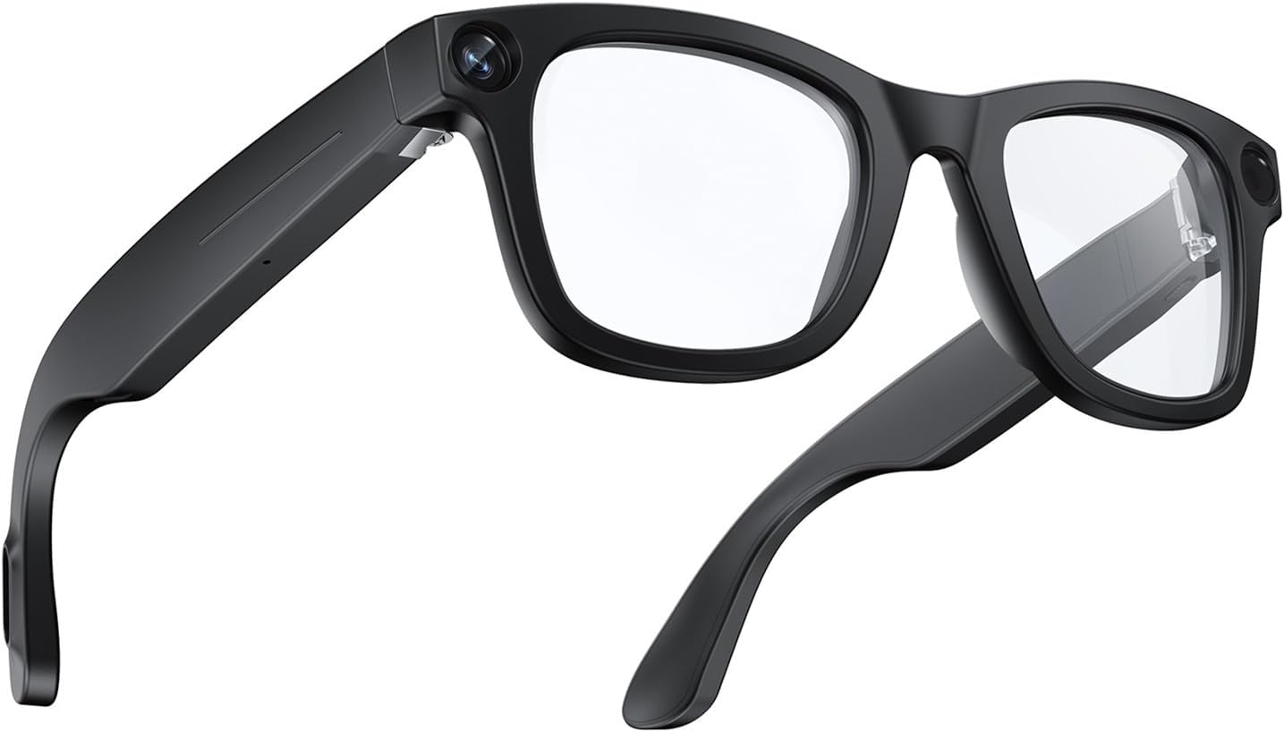 Tuanzi E03 AI Smart Glasses – 800W Camera 3200W Photo 1080P Video AI Translation ChatGPT & DeepSeek Touch Control Long Battery HeyCyan App (Large Size Black with Sunglasses and Clear Lenses)