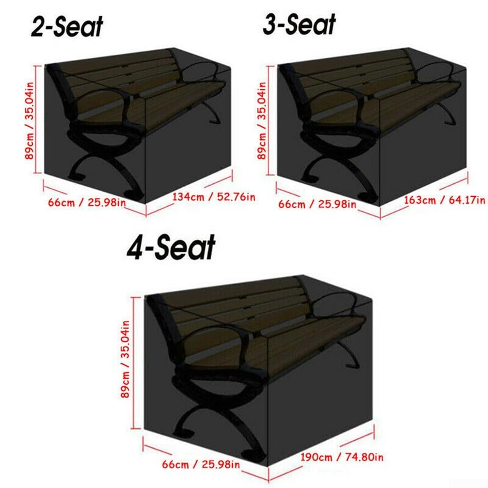 Zoegneer Funda impermeable para banco de exterior, color negro, para jardín, parque, terraza, 2/3/4 plazas, 134/163/190 x 66 x 89 cm