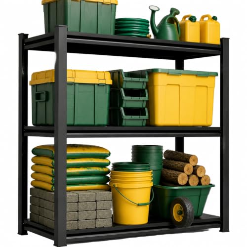 Image of Garage Shelving Heavy Duty Shelving Unit, 1200 LBS 3-Tier Adjustable Boltless Storage Rack, Organizer for Garage Warehouse Kitchen Basement Workshop Household Supplies,31.5 inchH x 27.5 inchW x 13.8 inchD , Black