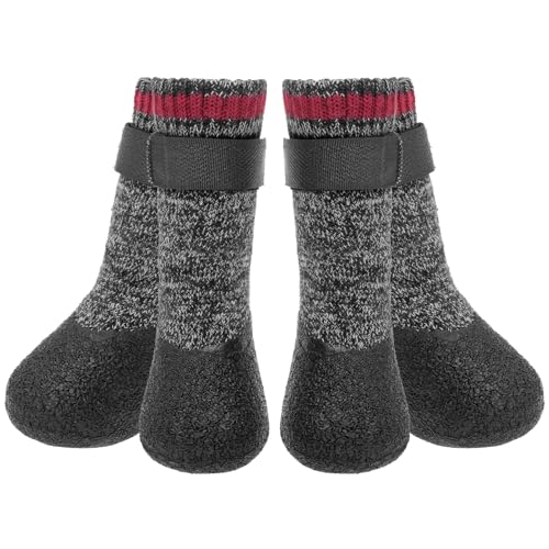 Image of Mihachi Dog Socks Rubber Sole Paw Protectors with Straps Traction Control Anti-Slip Waterproof Boots Winter Paw Protectors, Black L