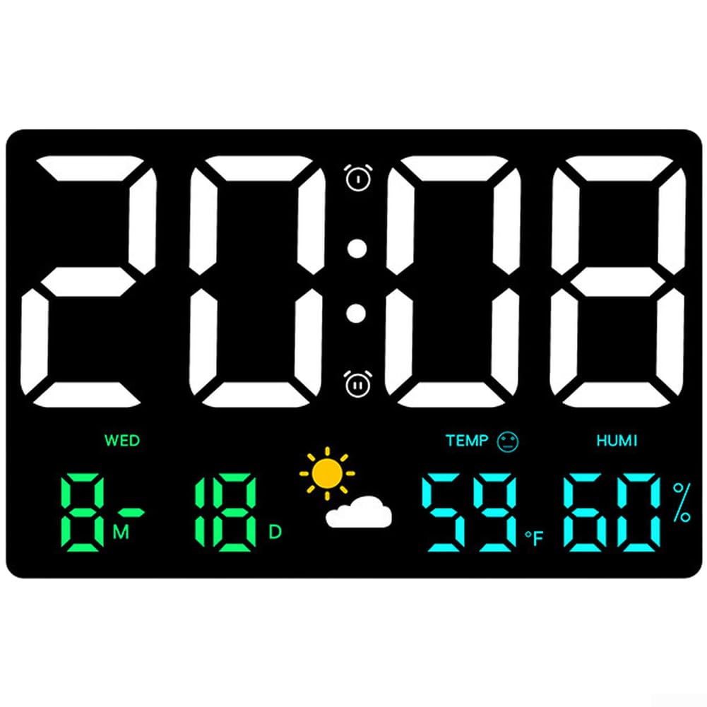 Reloj de pared digital LED grande de fácil lectura con calendario y temperatura