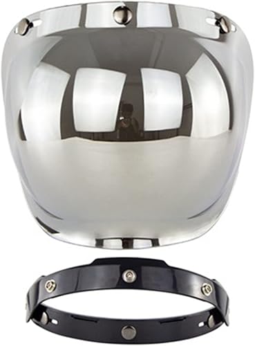 Universal 3 botones a presión retro motocicleta burbuja visera escudo viento lente PC lente vintage abierto casco con marco conjunto plateado