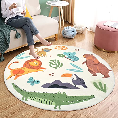 Lacomfy Kids Play Mat Jungle Rug Circle Animal Rug Carpet 4Ft Round Zoo Bedroom Rug For Kids Boys Girls Nursery Decor Soft Playroom Crawling Rug Floor Mat Bedside Rug For Kids Room Bedroom #TOP4