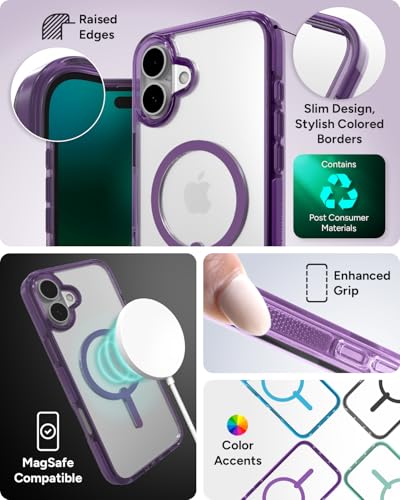 Image of ZAGG Santa Cruz Snap with Kickstand Case for iPhone 16 Plus - MagSafe Compatible, 13ft Military-Grade Drop Protection, Reinforced with Graphene, Slim Clear Case with Color Accents, Hyacinth Purple