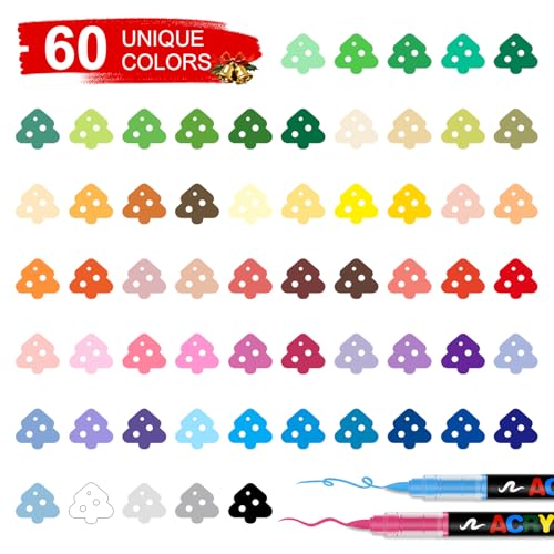 Image of 60 Colors Acrylic Markers, Soft Brush Tip Acrylic Paint Markers, Automatic Ink Control, Acrylic Paint Pens for Canvas, Rock Painting, Wood, Stone, Glass, Ceramic, DIY Crafts
