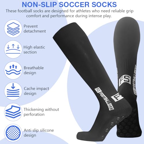 Image of PROBEROS Football Socks Non-Slip Rubber Grip Professional Football Stockings, Over Calf Silicone Grip Socks, Sport Athletic Socks for Football, Rugby, Hockey & Training