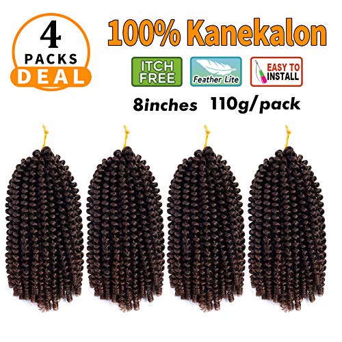 Difunee 4pcs 110g Spring Twist Hair Ombre 8inch Crochet Braids Bomb Twist Crochet Hair Ombre Colors Synthetic Fluffy Hair Extension (4pcs, T30)