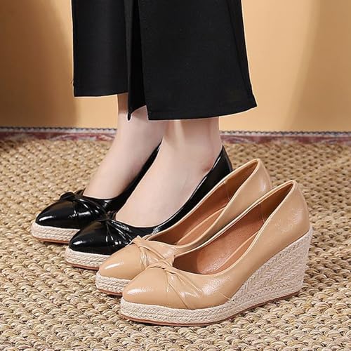 Aceptolcom Women's Closed Toe Wedges Pumps Comfort Casual Pointed Toe Slip On Wedge Espadrilles Platform Heels Dress Shoes for Party Work Evening3