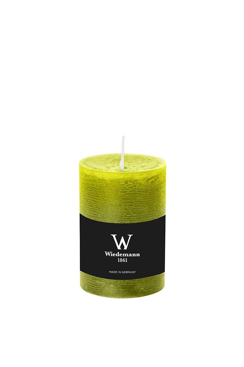 Inna-Glas Green Wax Candle Aurora, Apple 10Cm, Ø6,8Cm, 42H - Made In Germany - Pillar Candle