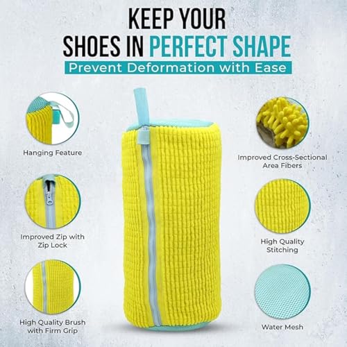 Image of Shoe Washing Machine Bag Laundry for Washer & Dryer, Reusable with Durable Zipper Sneakers 360 Deep Cleaning Washable Organizer Invisible Side Opening and Bags