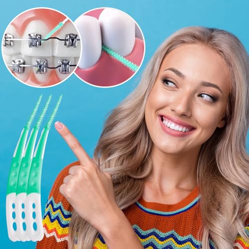 Interdentalbürsten 60 Stück,Zahnsticks,Zahnzwischenraumbürsten,Zahnreinigung Zwischenräume,Gebogene Form,für Reinigung schwer zugänglicher Zahnzwischenräume