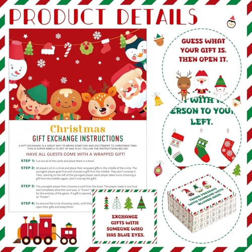Fullhawl 61 Pcs Christmas Exchange Game Gift Cards White Elephant Gift Exchange Cards Christmas Family Games Holiday Present Swap Party for Family Adult Women Men Coworker Groups Xmas Party Supplies